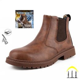 Chaussures de travail de sécurité imperméables pour hommes bottes en cuir à tête en acier Chelsea chaussures pour homme bottes de sécurité de Construction indestructibles 240126
