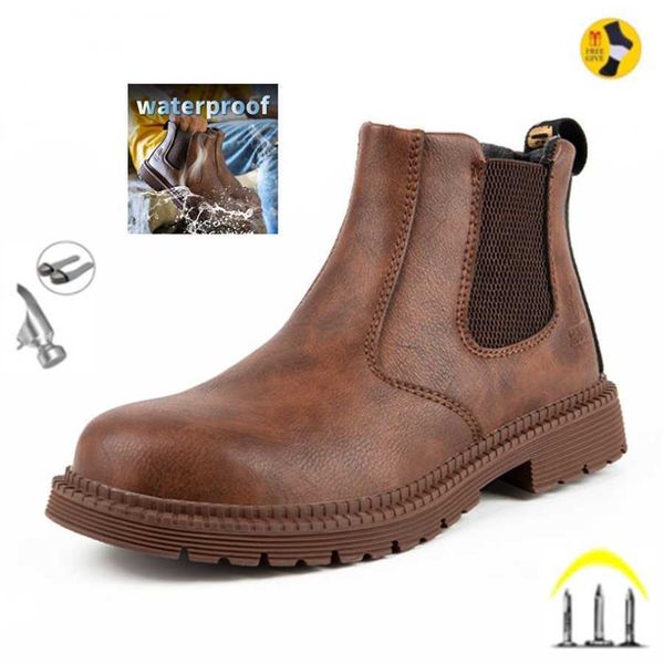 Zapatos de trabajo de seguridad a prueba de agua para hombres botas de cabeza de cuero Chelsea calzado masculino seguridad de construcción indestructible 230922