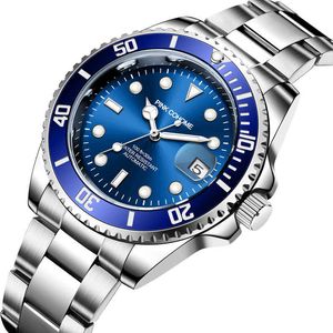 Waterdichte zeilen automatische horloge mannen beweegbare bezel lichtgevende mechanische polshorloge mannelijke auto beweging roestvrij stalen armband Q0902