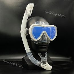 Waterdichte slicone snorkelenmasker set zwemglazen met top droge ademende buis spiegelspiegeling UV Mask Swim Skin Diving Equipment