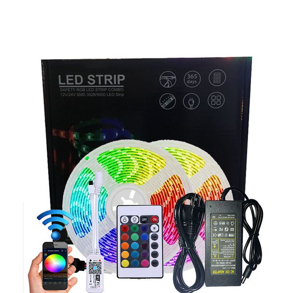 Étanche Smart WiFi LED Bande Lumineuse 5050 RVB 44 Touches Télécommande Alexa Google Commande Vocale Musique TV Rétroéclairage 3528 RVB Lampe 5M 10M