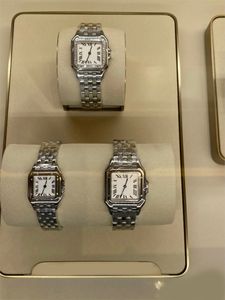 Blauwe naald vierkante horloge heren dames horloges designer roestvrij staal montres geïmporteerd verzilverd quartz panthere diamanten horloge hoge kwaliteit SB002 Q2