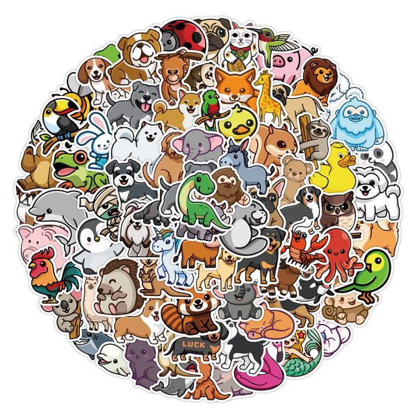 Pegatina impermeable 50/100 piezas Kawaii Cute Pets Animal Stickers para niños niñas estacionario Scrapbooking Skateboard Mixed Random Cartoon vinilo calcomanías pegatinas de coche