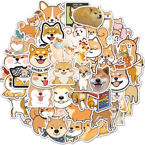 Autocollant étanche 50 pièces drôle beau Doge Shiba Inu Animal de compagnie chien autocollants pour ordinateur portable étui de téléphone réfrigérateur ordinateur portable guitare vinyle décalcomanies enfants jouet autocollants de voiture