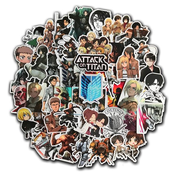 Pegatina a prueba de agua 50PCS Paquete de pegatinas de graffiti Attack on Titan para Laptop Equipaje Motocicleta Vinilo Random Anime Sticker Bomb AOT Funny Cool Calcomanías Pegatinas de coche