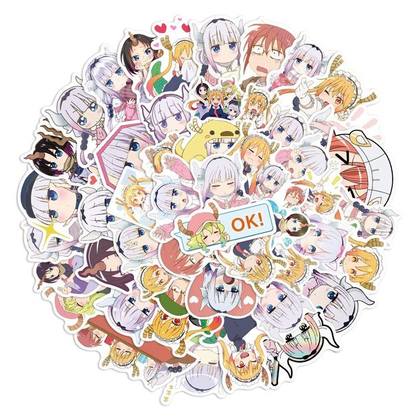 Autocollant étanche 50PCS Kawaii Anime Autocollants Miss Kobayashi's Dragon Maid Vinyle Stickers pour Scrapbooking Ordinateur Portable Bagages Voiture Enfants Fille Autocollant Jouets Autocollants De Voiture