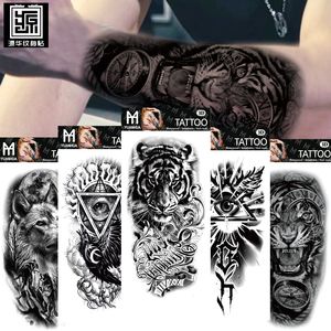 Adesivo per tatuaggio impermeabile Totem con testa di lupo Adesivo per tatuaggio con testo arabo