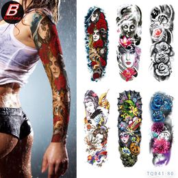 Pâte de tatouage bras complet temporaire étanche tatouage Tatoo autocollant loup sauvage tigre hommes crâne complet Totem faux Tatto pour hommes femmes