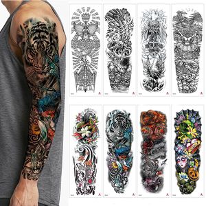 Waterdichte tijdelijke volledige arm tatoeages mannen vrouwen cool been kunst zwarte vis draak schedel mouw grote nep sticker glitter stijl