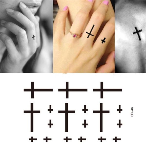 Tatouage temporaire étanche hommes et femmes tatouage du doigt Cross Small motif conception de transfert d'eau tatouage autocollants 2689353