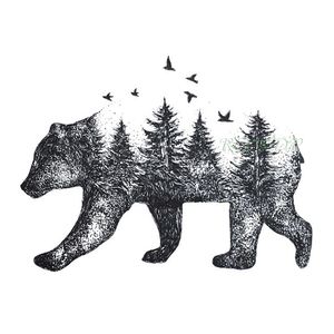 Tatouage temporaire étanche sibérie forêt ours arbre oiseau renard hibou loup baleine tatto flash tatoo faux pour fille femmes hommes 7