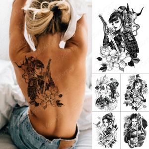 Waterdichte Tijdelijke Tattoo Sticker Schoonheid Samurai Zwaard Pioen Flash Tattoos Japanse Schets Body Art Arm Nep Tatoo Vrouwen Mannen