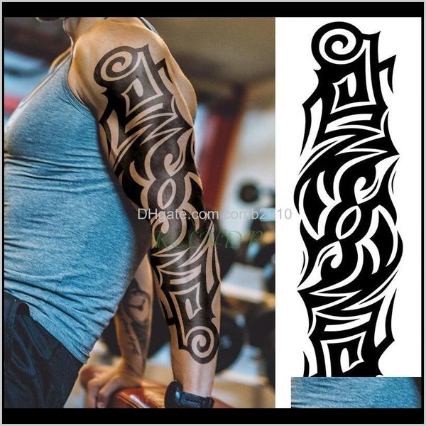 Tatuaje temporal a prueba de agua pegatina negro brazo completo grande tatuaje falso Flash tatuaje manga tatuajes para hombres mujeres D18Ni Lftqr