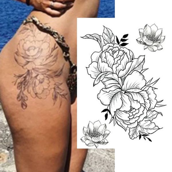 Autocollant de tatouage temporaire imperméable à l'eau Roses noires motif de fleur conception pleine fleur bras corps Art grand grand faux autocollant de tatouage 240108