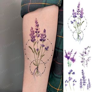 Autocollant de tatouage temporaire étanche couleur réaliste fleur de lavande Flash Tatoo femme enfant enfant corps Art transfert faux Tatto homme