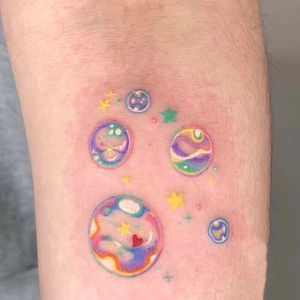 Autocollant de tatouage temporaire étanche coloré mignon bulle tatouage Flash bras de tatouage femme