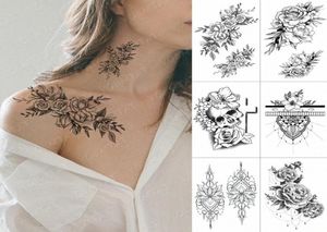 Waterdichte tijdelijke tattoo -sticker Cross Skull Flowers Flash Tattoos Rose Peony Body Art Art ARM Water Transfer Fake Tatoo Women XJZS2783902