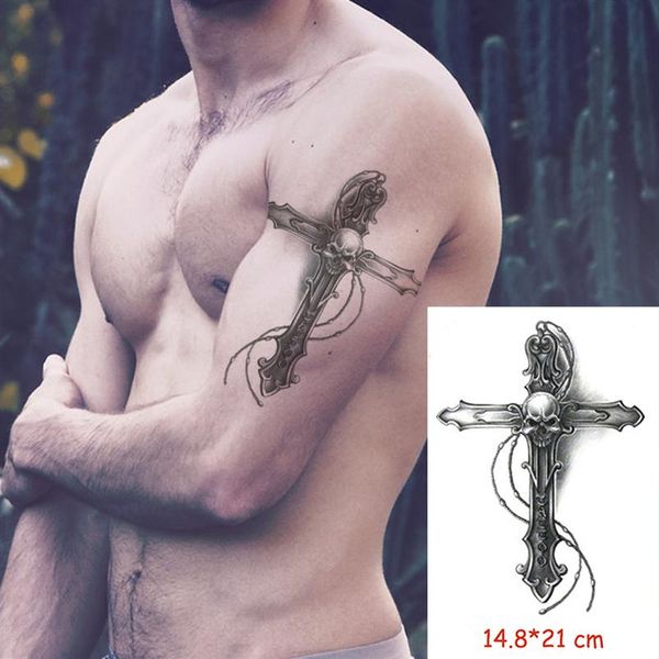 Autocollant de tatouage temporaire étanche croix crâne errow fleur tatoo transfert d'eau faux tatoo flash tatto femme homme kid277u