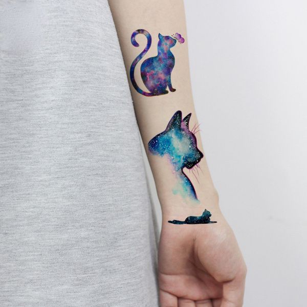 Tatuaje temporal a prueba de agua pegatina lindo gato Arco Iris estrella mariposa globo Flash tatuaje falso para niños hombres mujeres
