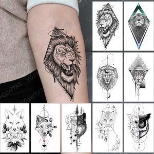 Waterdichte Tijdelijke Tattoo Sticker Dot Roar Leeuw Flash Tatoo Wolf Maan Sterrenhemel Arm Pols Nep Tatto Voor Body Art vrouwen Mannen
