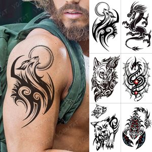 Autocollant de tatouage temporaire étanche Dragon loup Flash tatouages ailes croix corps Art bras hibou faux Tatoo hommes