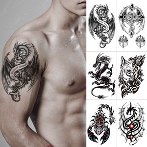 Autocollant de tatouage temporaire étanche Dragon aile Totem Flash Tatto Scorpion loup Maori Art corporel bras transfert d'eau faux Tatoo hommes