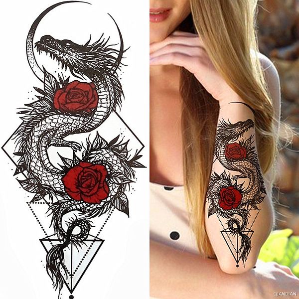 Autoadesivo del tatuaggio temporaneo impermeabile Flash Drago Aquila Cervo Teschio Rosa Tatuaggi finti Body Art Manica del braccio Tatto Donna Uomo Totem