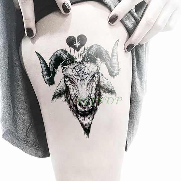 Autocollant de tatouage temporaire étanche chèvre tête de mouton faux tatto flash tatoo tatouage autocollants main bras dos pour fille femmes hommes