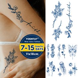 Autocollant de tatouage temporaire étanche jus d'encre durable fleur ligne bras Genipin à base de plantes Semi-Permanent paillettes faux Tato Art corporel