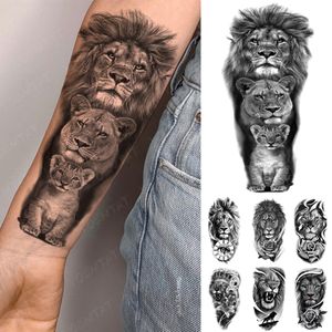Autocollant de tatouage temporaire étanche Lion famille Flash Tatto tigre loup lune couronne fleur Art corporel bras faux Tatoo hommes femmes