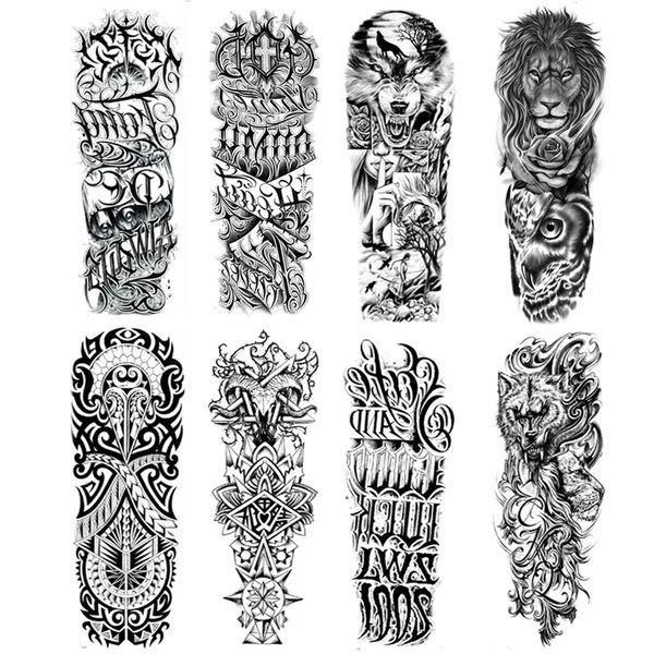 Autocollant de tatouage temporaire imperméable homme bras complet forêt Animal Lion loup Maori fleur femmes demi Totem 240311