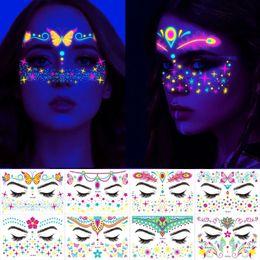 Waterdichte tijdelijke tattoo sticker maskerade neon fluorescerend gezicht muziek festival gloeiende nep make -up glitter 240418