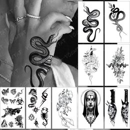 Tatuaje temporal a prueba de agua pegatina Old School Flash Tatoo serpiente oscura escorpión brazo muñeca tatuaje falso para arte corporal mujeres hombres