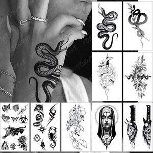 Waterdichte Tijdelijke Tattoo Sticker Old School Flash Tatoo Dark Snake Schorpioen Arm Pols Nep Tatto Voor Body Art Vrouwen mannen