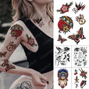 Autocollant de tatouage temporaire étanche vieille école papillon hirondelle Flash tatouages Rose épée corps Art bras faux Tatoo femmes hommes