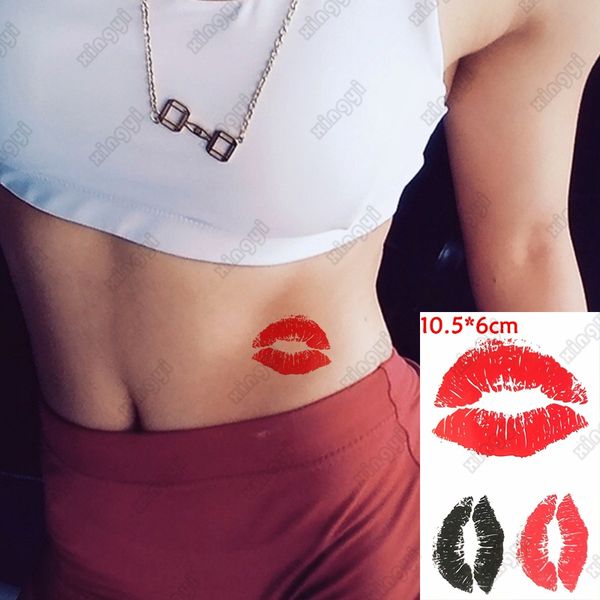 Tatuaje temporal a prueba de agua pegatina rojo Sexy labios beso Flash tatuaje amor corazón en la muñeca pierna tatuaje falso para arte corporal mujeres hombres