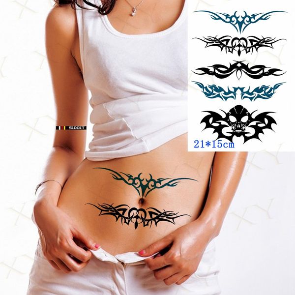 Tatuaje temporal a prueba de agua pegatina esqueleto tótem ala tatuaje en la pierna brazo espalda tatuajes sexo Flash tatuajes falsos para Mujeres Hombres