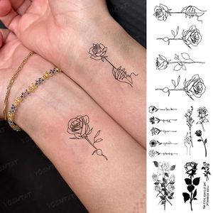 Waterdichte Tijdelijke Tattoo Sticker Kleine Mini Roos Boeket Lineaire Zwarte Nep Tatto Arm Hand Tatoo Man Vrouw Kind Glitter Tato