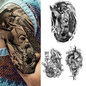 Waterdichte Tijdelijke Tattoo Sticker Warrior Schedel Wolf Flash Bloem Veer Tatto Vrouw Zwart Body Art Nep Mouw Tatoo Man