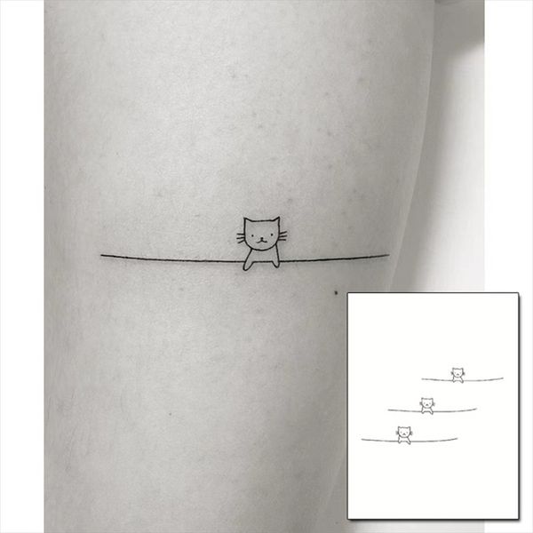 Waterdichte tijdelijke tattoo stickere schattige zwarte kat hand getekend ontwerp body art nep tattoo flash tattoo pols enkel vrouwelijk