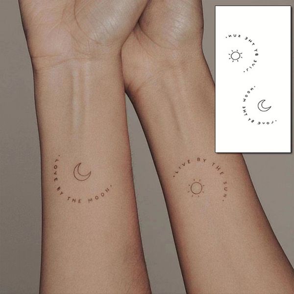 Tatouage temporaire étanche Stickere soleil lune conception anglaise Art corporel faux tatouage Flash tatouage poignet cheville femme mâle