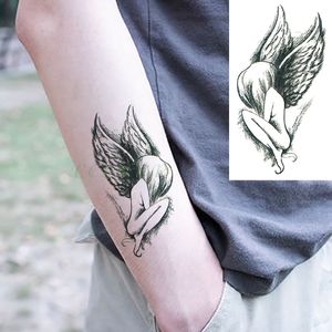 Autocollants de tatouage temporaires imperméables ailes d'ange faux Tatto Flash Tatoo cou main arrière pied Art corporel pour fille femmes hommes enfants