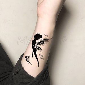 Waterdichte Tijdelijke Tattoo Stickers Zwarte Elfen Angel Tattoo Klein Formaat Tatto Flash Tatoo Nep Tatoeages voor Man Meisje Vrouwen
