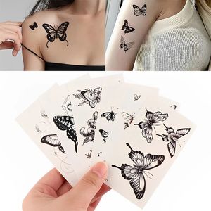 Autroportes temporaires d'étanchéité temporaire papillon rose kawaii transflue flash femmes coulle de manche art de corps faux tatouages hommes 240423