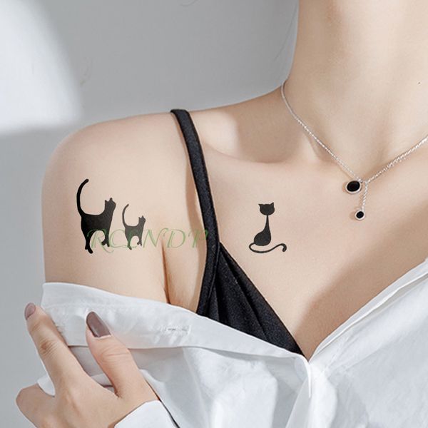 Tatuaje temporal a prueba de agua pegatinas gato perro falso tatuaje Flash tatuaje cuello mano espalda pie hombro para niña mujer hombre
