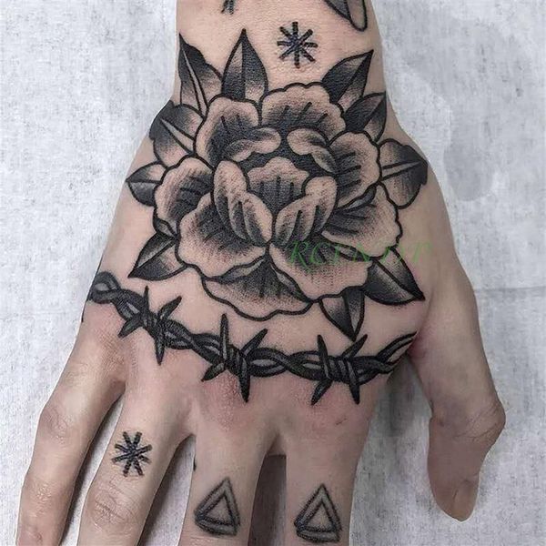 Autocollants de tatouage temporaires imperméables fleur symbole Triangle dos dans la main tatouages faux Tatto Flash Tatoo pour fille femmes hommes Kid244S