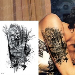 Tatuajes temporales a prueba de agua para hombres y mujeres tatuaje bosque lobo tatuajes pegatina negro grande Tatoo pecho cuerpo arte 2019 nuevo grande