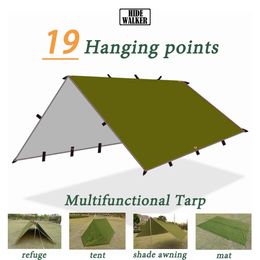 Waterdichte tent tarp 19 Hang Points Survival Tent Outdoor Camping Tactical Sun Shelter 4x4 3x4 3x3 Lichtgewicht Sunshade Awing 240417