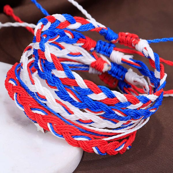 Juego de pulseras de hilo de cera a prueba de agua para mujer, cuerda tejida a mano, Día de la Independencia, estrella de cinco puntos, pentagrama, pulseras de amistad para la playa, joyería para mejores amigos al por mayor