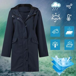 Imperméable à l'eau coupe-vent mode femmes solide Trench à capuche pluie coupe-vent en plein air à manches longues à capuche imperméable grande taille 240125